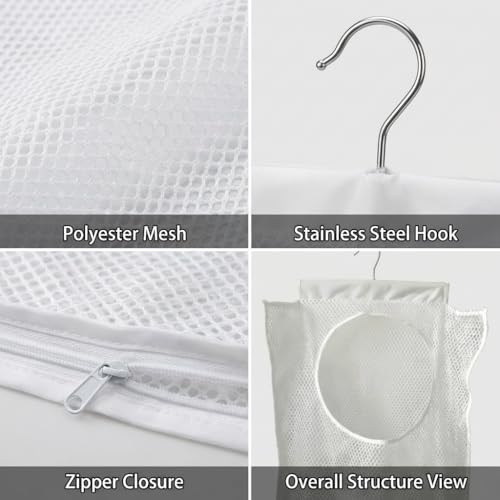 Hanging Laundry Hamper 2 Pack with Bottom Zipper & Sturdy Hooks, Large Capacity Mesh Foldable Over The Door Laundry Bag, Space Saving Storage for Bathroom Bedroom Closet Dorm RV Apartment Small Spaces