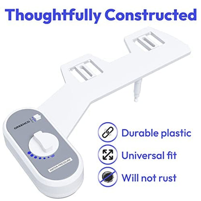 Greenco Toilet Bidet Attachment - Universal Fit, Easy Installation, Adjustable Brackets and Water Pressure, Durable Non-Electric Fresh Water Spray Bidet for Toilet Seat (17 x 3.4 x 9.5 inches)