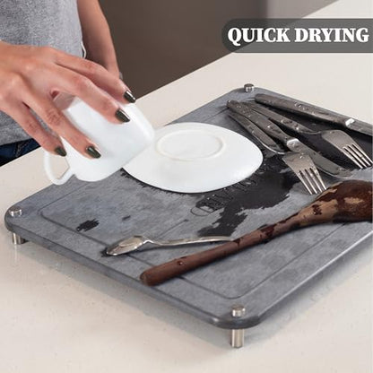 Stone Drying Mat for Kitchen Counter | Complete Set 6pc | Quick Dry Stone | Diatomaceous Earth Dish Drying Mat | Includes a Bathroom Counter Tray & 4 Coasters