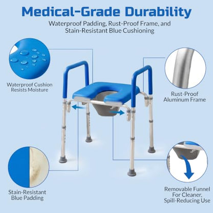 Ultimate Raised Toilet Seat with Handles - Adjustable Raised Toilet Seat for Seniors, Bedside Commode - Padded Armrest | Premium Elevated Toilets Seats with Handles for Elderly Bathroom Safety, Blue - color: Blue
