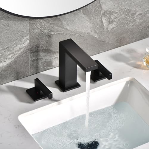 sumerain Widespread Matte Black Bathroom Sink Faucet 8 Inch 3 Hole Lavatory Faucet Vanity Faucet with Y Shape Quick Connect Hose - color: Matte Black