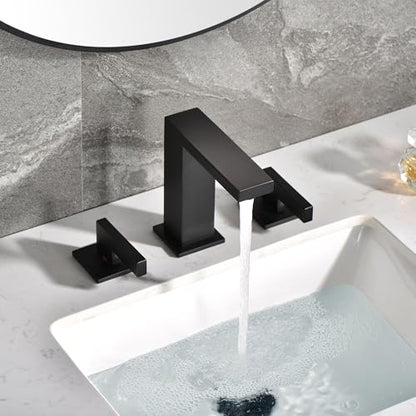 sumerain Widespread Matte Black Bathroom Sink Faucet 8 Inch 3 Hole Lavatory Faucet Vanity Faucet with Y Shape Quick Connect Hose - color: Matte Black