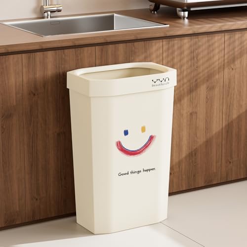 4 Gallon, Small Slim Garbage Can, Open Top Trash Can for Bathroom, Kitchen, Office, Bedroom, Living Room (Smile) - color: Smile