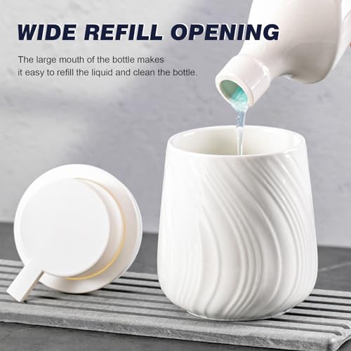 Agyiuns soap Dispenser Ceramic Lotion Dispenser with Easy-to-Press Pump for Bathroom 13.5 oz refillable Liquid Hand soap Dispenser for Hand sanitizers (Liquid-White) - color: Liquid-white
