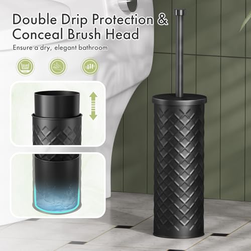 Toilet Bowl Brush and Holder Set 3 Pack with 6 Extra Brush Heads (Black) | Extra Long Handle with Splash Guard Cover, Tool-Free Installation, Bathroom Space-Saving, Cleaner Sets for Apartments, RV - color: Black