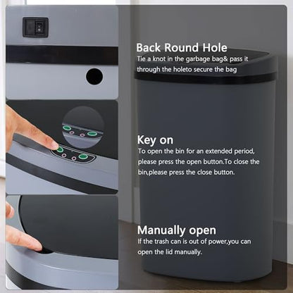 13 Gallon/50 L Kitchen Trash Can with Lid, Garbage Can with Touch-Free Lid, Cute Automatic Trash Can Bathroom Trash Bin, Motion Sensor Waterproof Trash Bin - color: Gray, size: 1 Trash Can