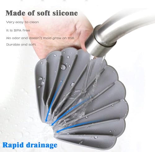 Silicone Soap Dish with Drainage - Shell Shaped for Bathroom & Kitchen Sinks (3 Pcs, Blue, White & Gray)
