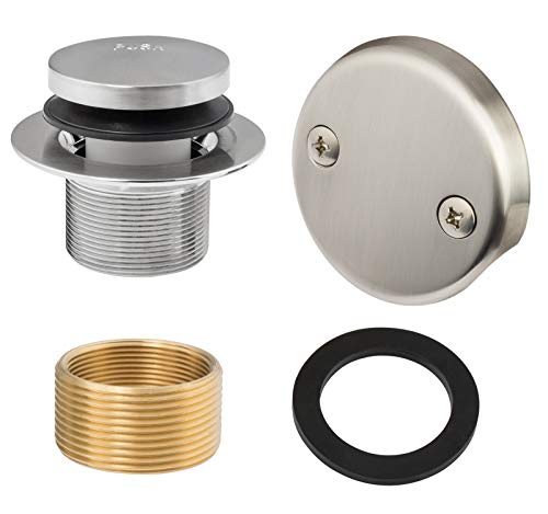 Tip-Toe Tub Trim Set with Two-Hole Overflow Faceplate, Replacement Bath Drain Trim Kit with 2-Hole Overflow Faceplate and Universal Fine/Coarse Thread (Brushed Nickel) - color: Brushed Nickel
