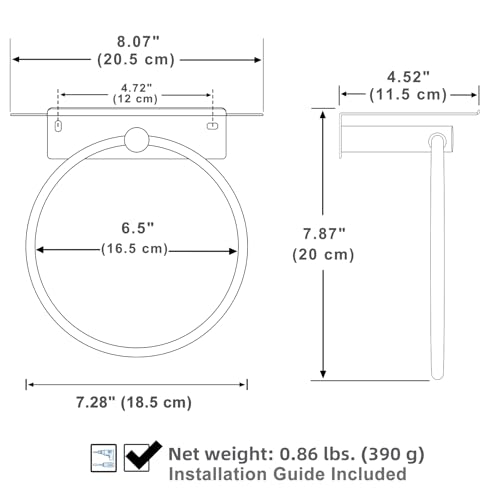 Hand Towel Ring with Shelf, Matte Black, 304 Stainless Steel | 8.07-Inch Storage Surface, Raised Back Edge, 180° Swivel Motion, Phone Storage, Modern Bathroom Upgrade, Small-Space Use - color: Matte Black