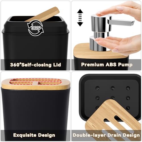 XLHOMO Bathroom Sets with Shower Curtain and Rugs,24PCS Black Bathroom Set Shower Curtain Set with Bathroom Trash Can Bathroom Accessories - size: Bath Set+Shower Curtain+Bath Rugs, style: Black