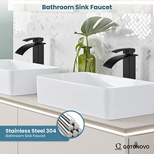 gotonovo Waterfall Tall Bathroom Faucet 1 Hole No Drain, Matte Black | Modern Vessel Sink Faucet Single Handle 304 Stainless Steel,24” cUPC Supply Hoses,for Bowl Basin Lavatory Vanity Restroom RV - color: Black