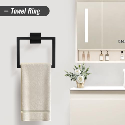 YACVCL Matte Black Towel Bar Set 10-Piece Bathroom Hardware Accessories Set,Black Bathroom Towel Holder Set 23.6 Inch Towel Bar Stainless Steel Wall Mounted Towel Rack Set - color: Matte Black, size: 10 Pieces