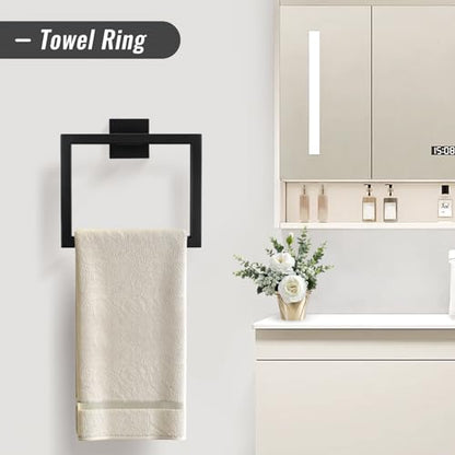 YACVCL Matte Black Towel Bar Set 10-Piece Bathroom Hardware Accessories Set,Black Bathroom Towel Holder Set 23.6 Inch Towel Bar Stainless Steel Wall Mounted Towel Rack Set - color: Matte Black, size: 10 Pieces