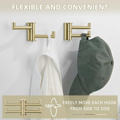 Angle Simple Swivel Hooks, Robe Towel Hook Brushed Gold, 2 Pack | Sturdy SUS304 Stainless Steel, Foldable Hand Towel Holder for Bathroom Kitchen Closet RV, Screws Wall Mount - color: Brushed Gold, size: 2 Pack