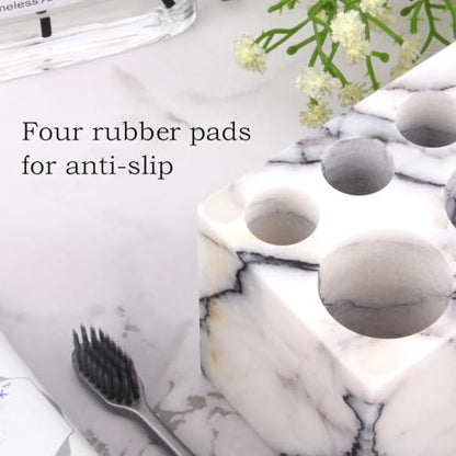 Natural Marble Toothbrush Holder, Lilac, 6 Slots | Large Bathroom Organizer Countertop, Ventilation Design, Stone Toothbrush and Toothpaste Stand, Non-Slip Silicone Pads - color: Lilac, size: 6 Slots