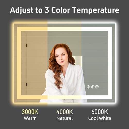 40"x 32" LED Bathroom Mirror with Lights, Double Lights Dimmable, Anti-Fog, Front and Backlit LED Mirror for Bathroom, Lighted Bathroom Vanity Mirror with Tempered Glass (Horizontal/Vertical) | Front & Backlit, Anti-Fog, Dimmable, Memory Function, Tempere