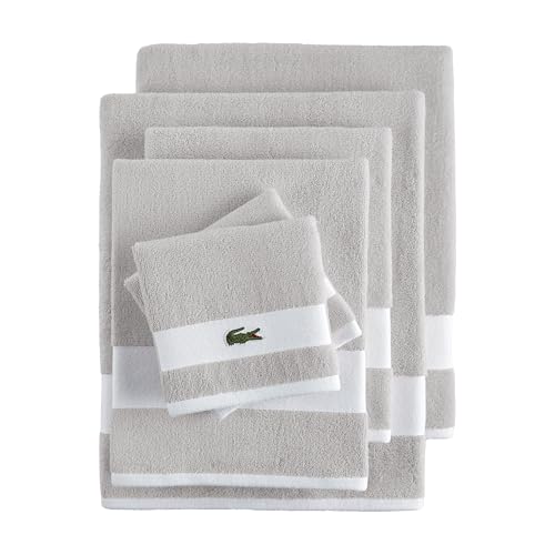 Lacoste Sport Stripe 6-Piece Luxury Cotton Towel Set – Made with 100% Soft Supima Cotton, Absorbent & Quick-Drying, Includes 2 Bath Towels, 2 Hand Towels, 2 Washcloths, Micro Chip - color: Micro Chip