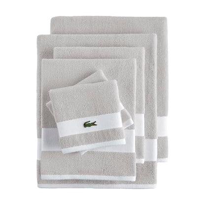 Lacoste Sport Stripe 6-Piece Luxury Cotton Towel Set – Made with 100% Soft Supima Cotton, Absorbent & Quick-Drying, Includes 2 Bath Towels, 2 Hand Towels, 2 Washcloths, Micro Chip - color: Micro Chip