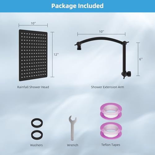 Hibbent All Metal 12'' Rain Shower Head, 16'' Extension Arm, Matte Black | cUPC Certified High Pressure Rainfall Showerhead with Solid Brass Adjustable Shower Head Extension Arm, Fixed Showerheads - color: Matte Black, style: Square 12''