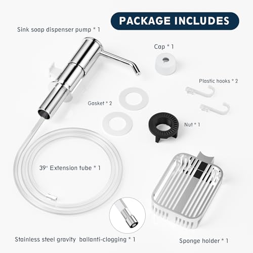 Soap Dispenser for Kitchen Sink, Mecyfaty Under Counter Sink Soap Dispenser Pump with 39" Extension Tube Kit, Built in ABS Kitchen Dish Soap Dispensers with Sponge Holder, No More Refills, Chrome - color: Chrome
