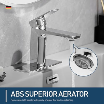 GENBONS Chrome Bathroom Faucets 1 Hole Single Handle Bathroom Vanity Sink Faucet with Pop-up Drain and Faucet Supply Lines Rv Lavatory Vessel Faucet Basin Mixer Tap | Pop Up Drain | Modern 1 or 3 Hole Basin Mixer Tap Washbasin Vanity Faucet | cUPC Supply