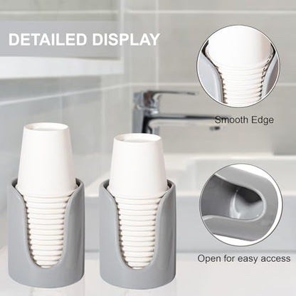 Ceramic Bathroom Cup Dispenser, Fits 3–4 Oz Cups, 2 Pack, Grey | Small Countertop Cup Holder for Mouthwash & Rinsing – Non-Slip Base, Easy-Access Design, Kitchen & Bathroom Ready - color: Grey, size: 2 Pack