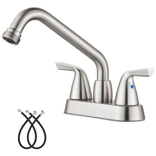 Aolemi Utility Laundry Sink Faucet,3/4" NPT Threaded End,Brushed Nickel | 4-Inch Centerset Laundry Faucet For 2-3 Hole Utility Sinks,With 2 Handles,Swivel Stainless Steel Spout and Supply Lines - color: Brushed Nickel
