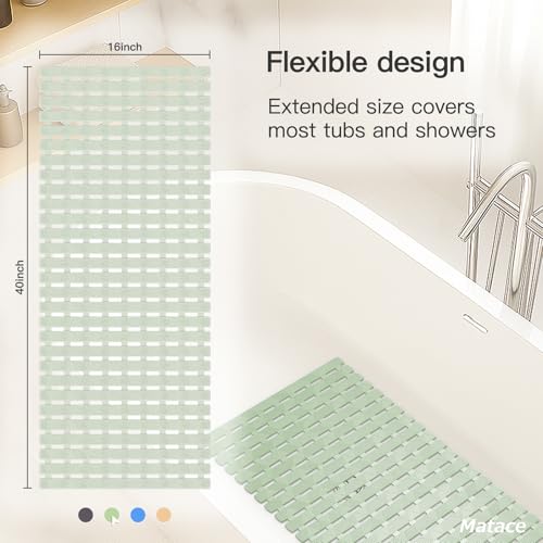 Bathtub Mat Non Slip - for Inside Bath Tub & Shower, Large 40x16 Inch, 261 Strong Suction Cups, Soft Textured Surface, Fast Drain & Quick Dry, Bathroom Safety Mat, Sage Green, Matace - color: Sage Green, size: 40" x 15.8" (Rectangular)