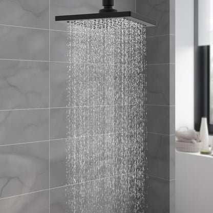 Hibbent cUPC Certified Thickness Metal 6'' Rain Shower Head, Matte Black | High Pressure Shower Head, Bathroom Waterfall Shower Heads, High Flow Fixed Showerheads with Adjustable Brass Ball Joint - color: Matte Black, style: Square 6''