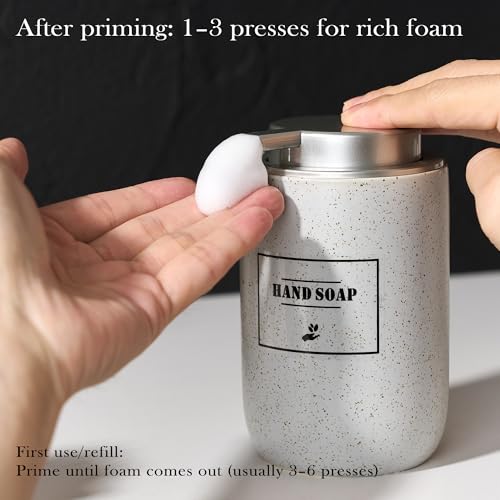 Gray Foaming Soap Dispenser,Ceramic Foam Dispenser with Silver Plastic Pump for Bathroom&Kitchen,12oz Refillable Foaming Dispenser - color: Light Gray