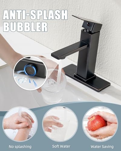 Bathroom Sink Faucet, Oil Rubbed Bronze Bathroom Sink Faucets & Parts(Pop-up Drain+6" Escutcheon Plate+Supply Hoses), Single Handle for Modern Farmhouse RV Sink - color: 4.Oil Rubbed Bronze, style: Short