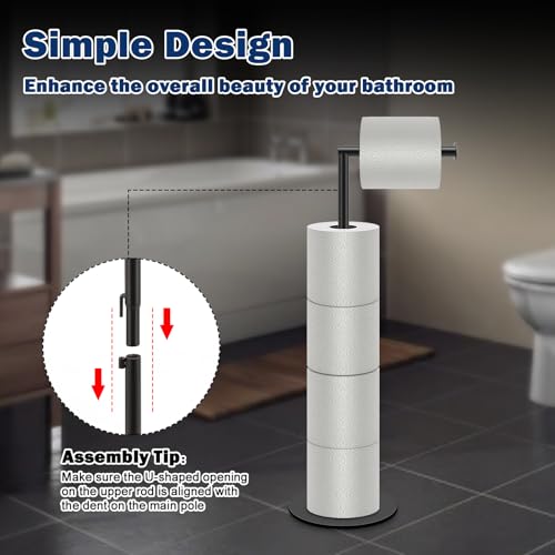 NearMoon Bath Toilet Paper Holder Stand- Modern Tissue Roll Holder Standing with Balanced Base, Rustproof Toilet Roll Holder for Bathroom/Kitchen Countertop (Matte Black, Metal Base) - color: Matte Black
