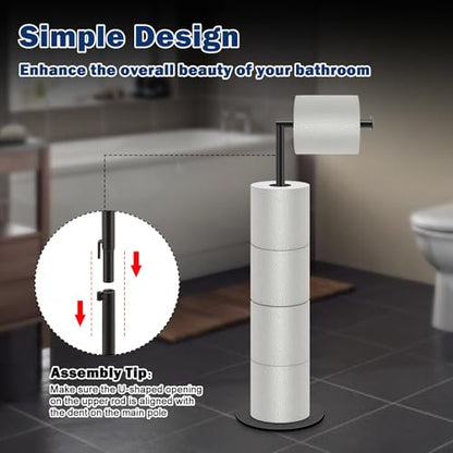 NearMoon Bath Toilet Paper Holder Stand- Modern Tissue Roll Holder Standing with Balanced Base, Rustproof Toilet Roll Holder for Bathroom/Kitchen Countertop (Matte Black, Metal Base) - color: Matte Black