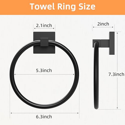 RUACQ Towel Ring, Hand Towel Holder for Bathroom Wall, Matte Black | Wall Mounted Hand Towel Bar, 304 Stainless Steel Towel Hanger, Square Base, Round Towel Holder Design, Modern, Heavy Duty - color: Black, size: 1