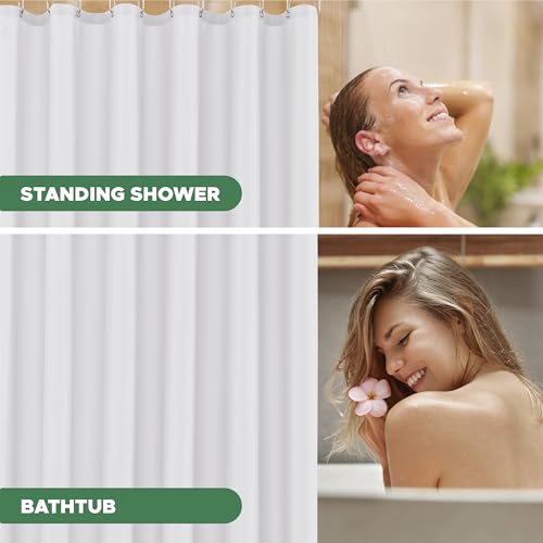 Biscaynebay Fabric Shower Curtain Liner 72x72 Inch-2 Pack White Waterproof Bathroom Curtains-Hotel Quality Soft Soild Polyester Standard Size Shower Liners Machine Washable