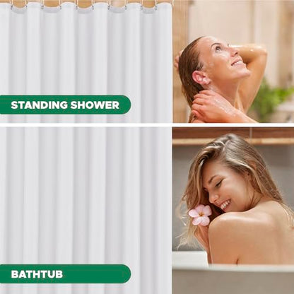 Biscaynebay Fabric Shower Curtain Liner 72x72 Inch-2 Pack White Waterproof Bathroom Curtains-Hotel Quality Soft Soild Polyester Standard Size Shower Liners Machine Washable
