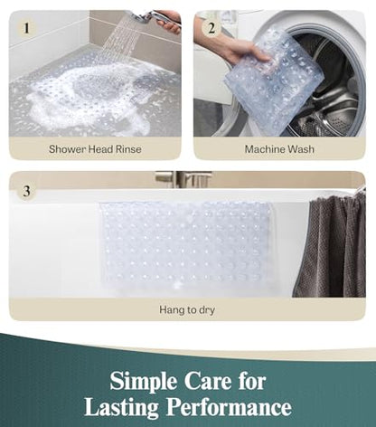 HITSLAM 21x21 Inch Square Shower Mat Non Slip, Anti Slip Bathtub Mat with Strong Suction Cups & Drainage Holes, Machine Washable Bathroom Floor Mat for Inside Shower Stall and Tub, Clear - color: Clear