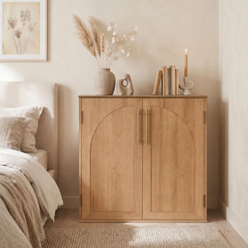 Sideboard Buffet Cabinet with Storage, 31.5" Modern Arched Accent Console Cabinet Credenza for Living Room Furniture Dining Room Entryway, Light Wood - color: Light Wood
