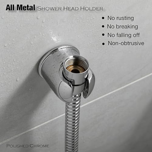 Handheld Shower head Holder - All Metal - Adhesive and Screw in Installation - Minimal Design Bathroom Wall Mount Shower sprayer Holder (Polished Chrome) - color: Polished Chrome