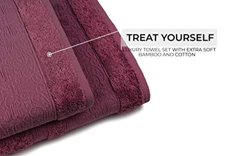 Miasoft Iren 100% Rayon Derived from Bamboo Towel Set – Soft and Washable Turkish Bath Towels for Hands, Face and Hair – Set of 2 in Gift Box - Deseret Red