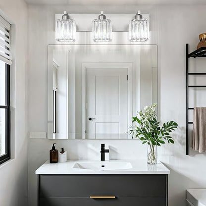 Aipsun Brushed Nickel Vanity Light Bathroom Lighting Fixtures 3 Light Crystal Modern Bathroom Vanity Light (Exclude Bulb) - color: Brushed Nickel, size: 23 inch