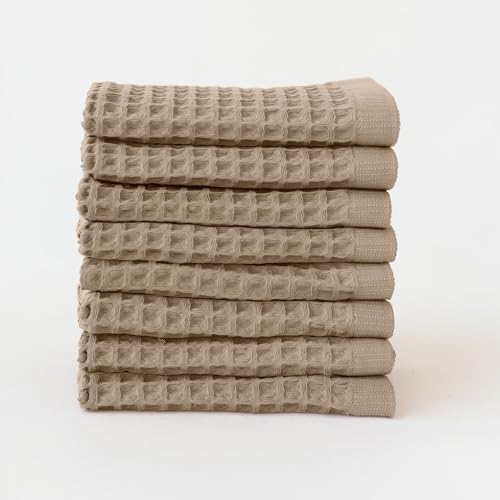 Waffle Washcloths Set of 8 Brown - Premium Quality 100% Turkish Cotton Face Washcloth, Soft Makeup Towel, Shower Cloth, Kitchen Towel (Brown, Set of 8 Washcloths) - color: Brown, size: Set of 8 Washcloths