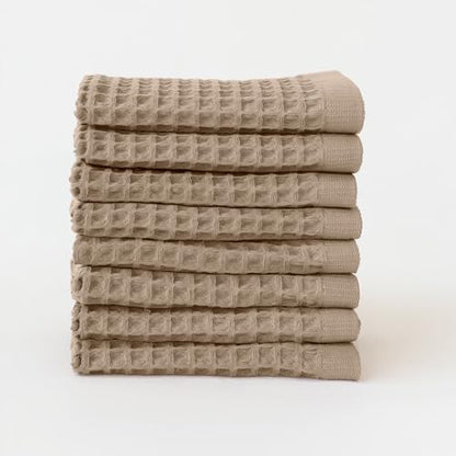 Waffle Washcloths Set of 8 Brown - Premium Quality 100% Turkish Cotton Face Washcloth, Soft Makeup Towel, Shower Cloth, Kitchen Towel (Brown, Set of 8 Washcloths) - color: Brown, size: Set of 8 Washcloths