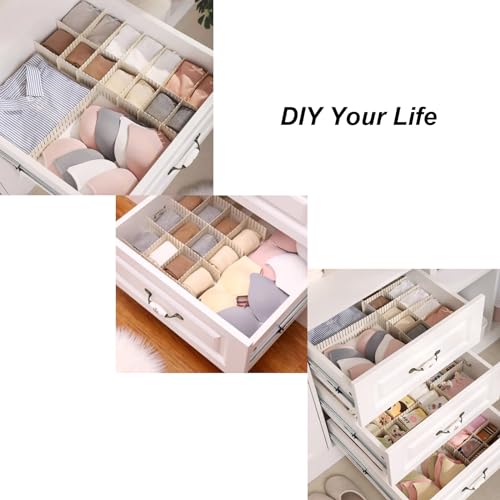 Onerbuy 8pcs Adjustable Grid Drawer Dividers DIY Plastic Closet Separator Tidy Organizer Container for Underwear Socks Belt Office Supplies(Beige) - color: Beige