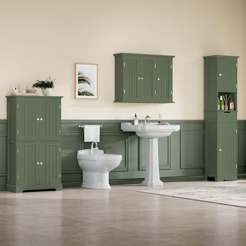 ChooChoo Laundry Cabinet with 3 Doors and Adjustable Shelves | 9.06"D x 31.1"W x 24"H, Bathroom Wall Cabinet, Cupboard, Green - color: Green, size: 9.06"D x 31.1"W x 23.4"H