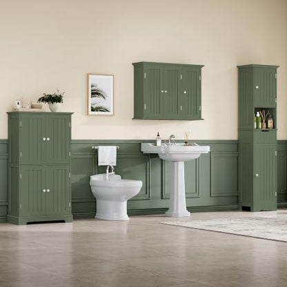 ChooChoo Laundry Cabinet with 3 Doors and Adjustable Shelves | 9.06"D x 31.1"W x 24"H, Bathroom Wall Cabinet, Cupboard, Green - color: Green, size: 9.06"D x 31.1"W x 23.4"H