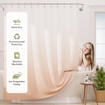 AmazerBath Fabric Shower Curtain, Cloth Khaki Shower Curtain Set with 12 Hooks, Washable Fabric Ombre Khaki and White Shower Curtain, Rustic Modern Bathroom Shower Curtain, 72x72 Inches - color: A- Khaki Ombre +12 Metal Hooks, size: 72"W x 72"L (Pack of 1