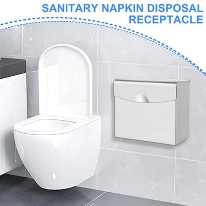 2 Pcs Sanitary Napkin Disposal Receptacle Stainless Steel Napkin Receptacle Tampon Disposal Bin with 100 Disposal Bags Wall Mounted Waste Tampon Holder Feminine Hygiene Disposal Container