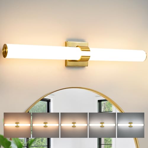 AIJIASI Gold Bathroom Light Fixtures Over Mirror - 31inch Vanity Light Fixture 28W 5CCT Dimmable LED Bathroom Sconce with Acrylic Shade Vanity Light Bar for Mirror Bedroom Living Room - color: Gold, size: 31 INCH