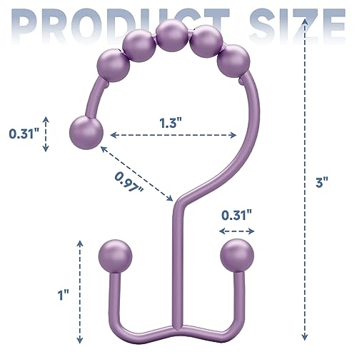 Titanker Shower Curtain Hooks Rings, Rust-Resistant Metal Double Glide Shower Hooks for Bathroom Shower Rods Curtains, Set of 12 Hooks - Greyish-Purple - color: Greyish-purple, style: Modern